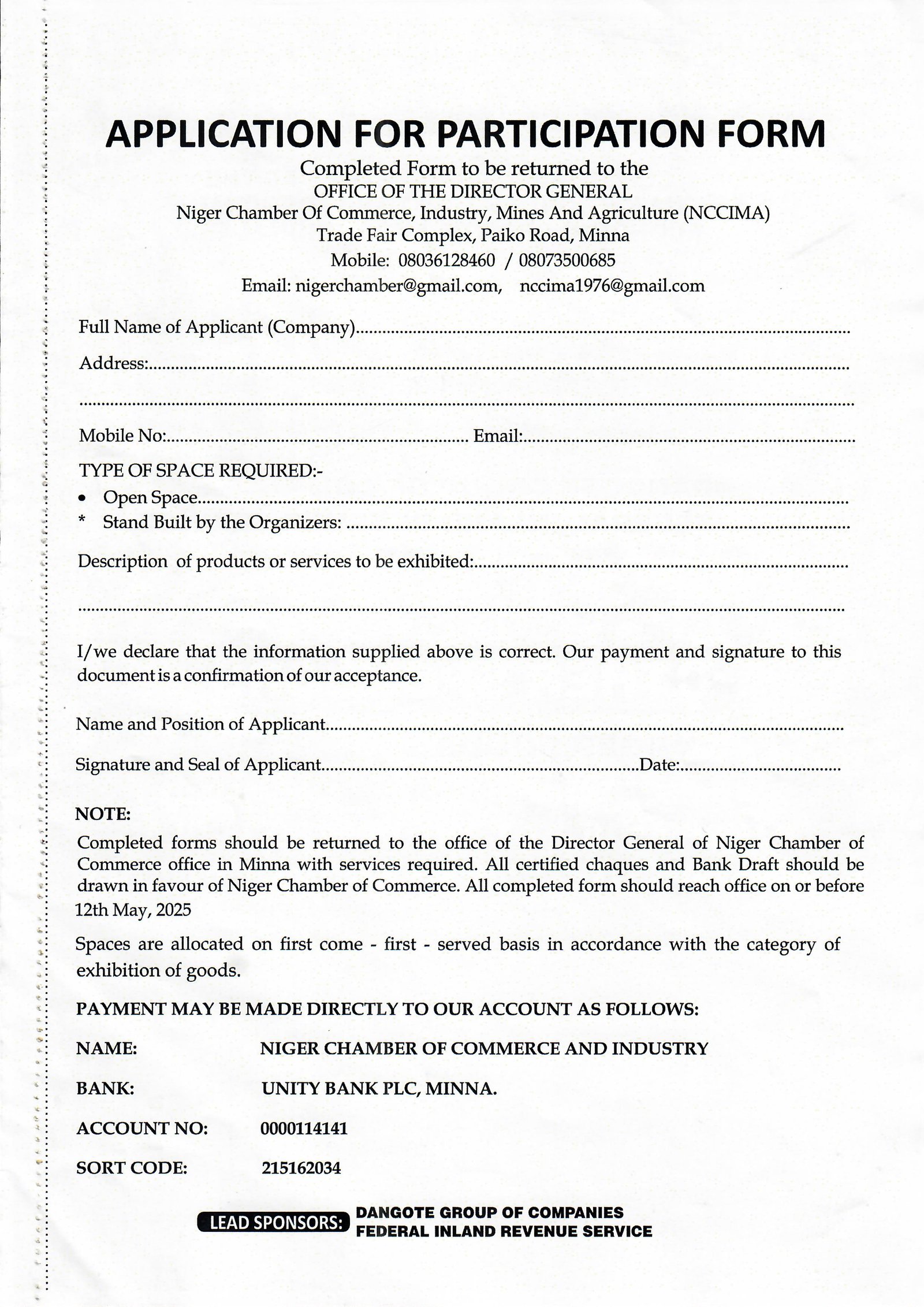 NCCIMA Application Form Preview
